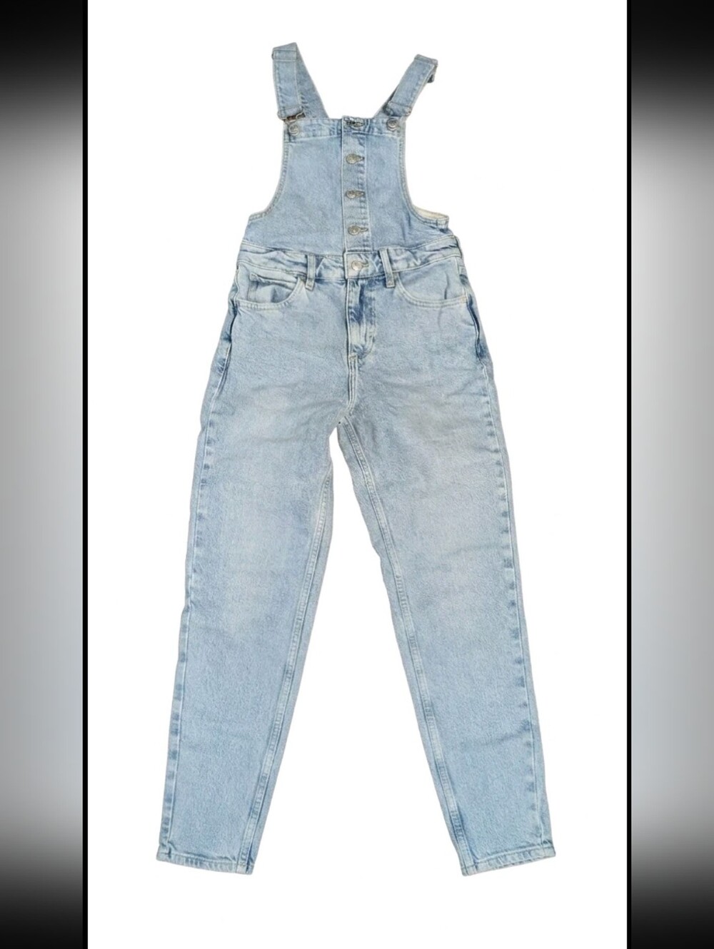 We The Free People Light Wash Denim Overalls Size 24 Button Front Tapered Fall